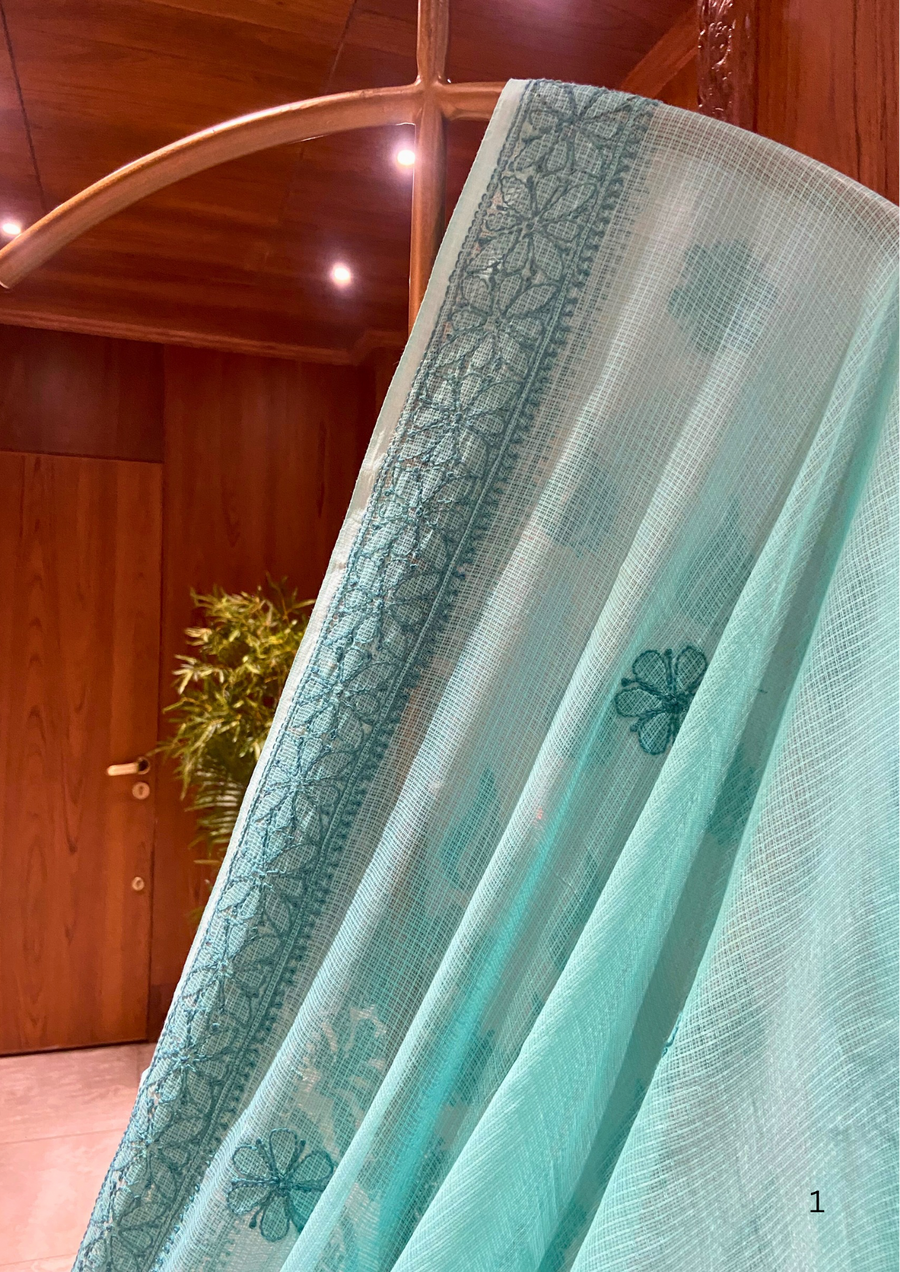 Kota Chikankari Saree - Sea Green