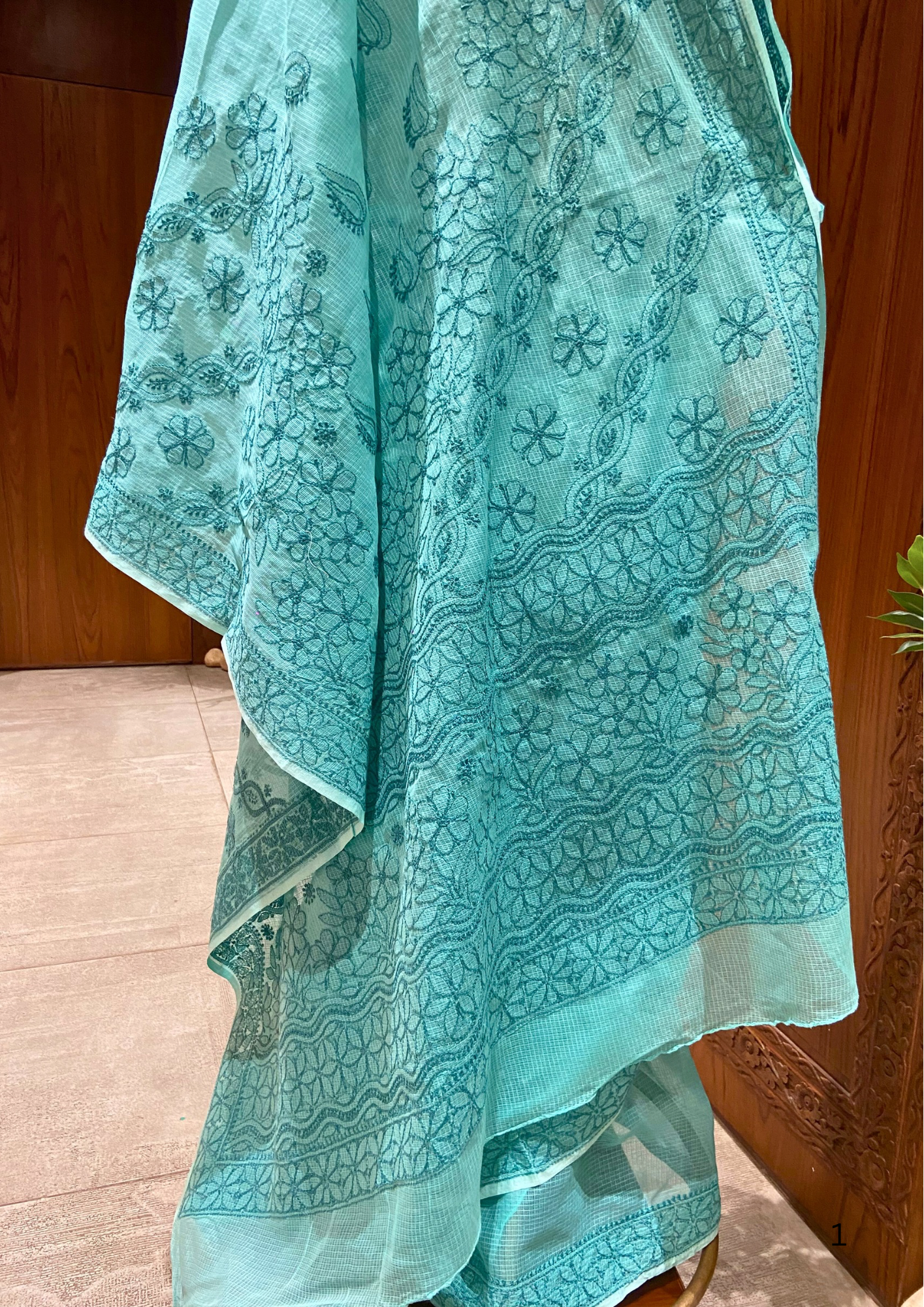 Kota Chikankari Saree - Sea Green