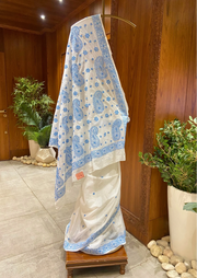Kota Chikankari Saree - White and Blue