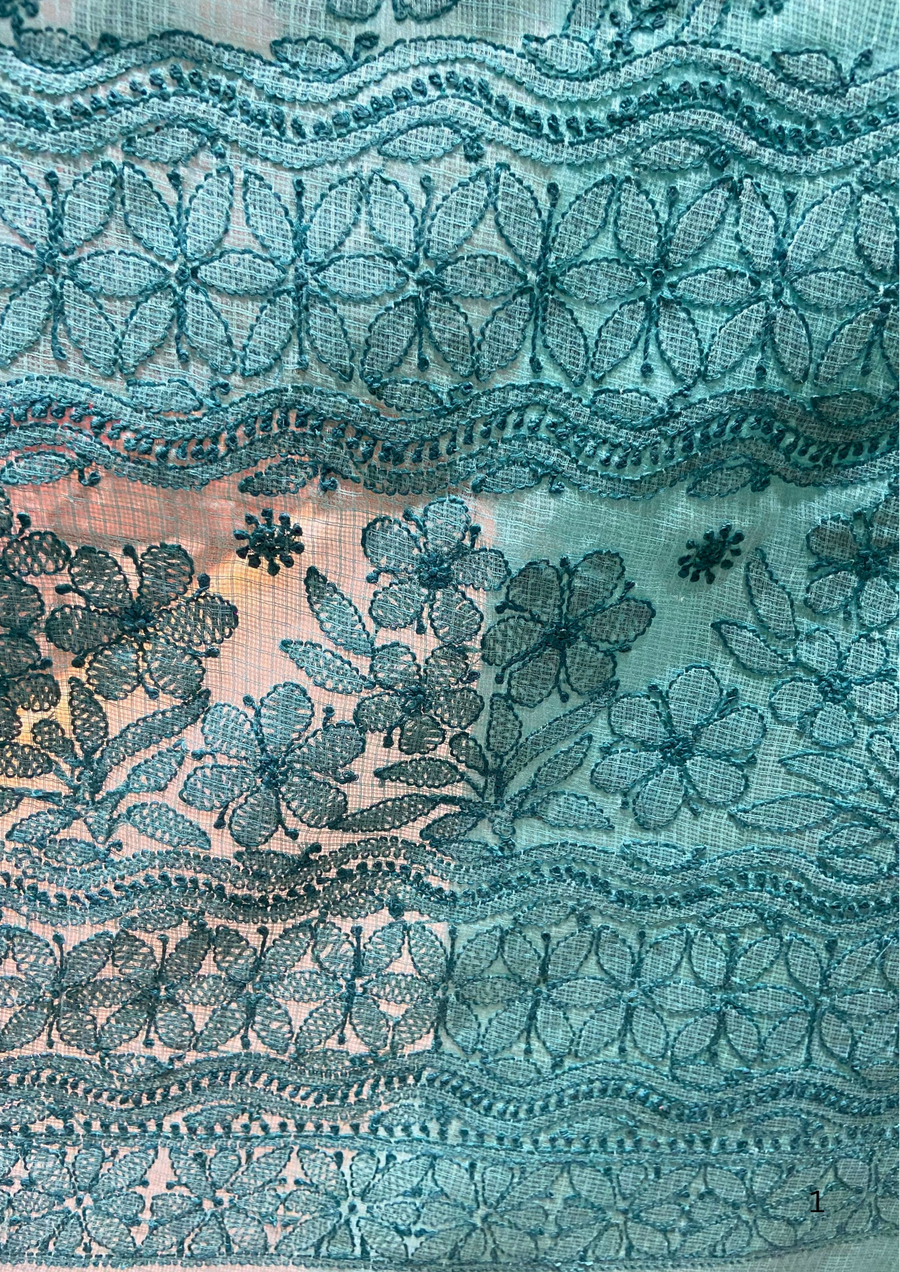Kota Chikankari Saree - Sea Green
