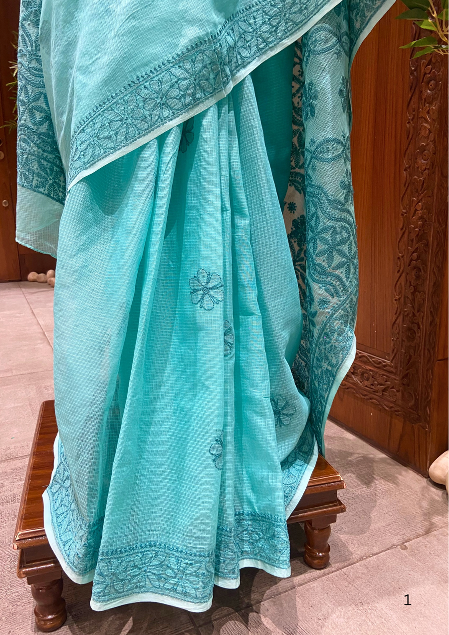 Kota Chikankari Saree - Sea Green