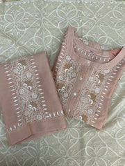 Chanderi chikankari coord set Semistitch -  Peach