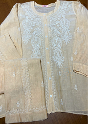 Chikankari Semistitched Golden Tissue Co-ord Set