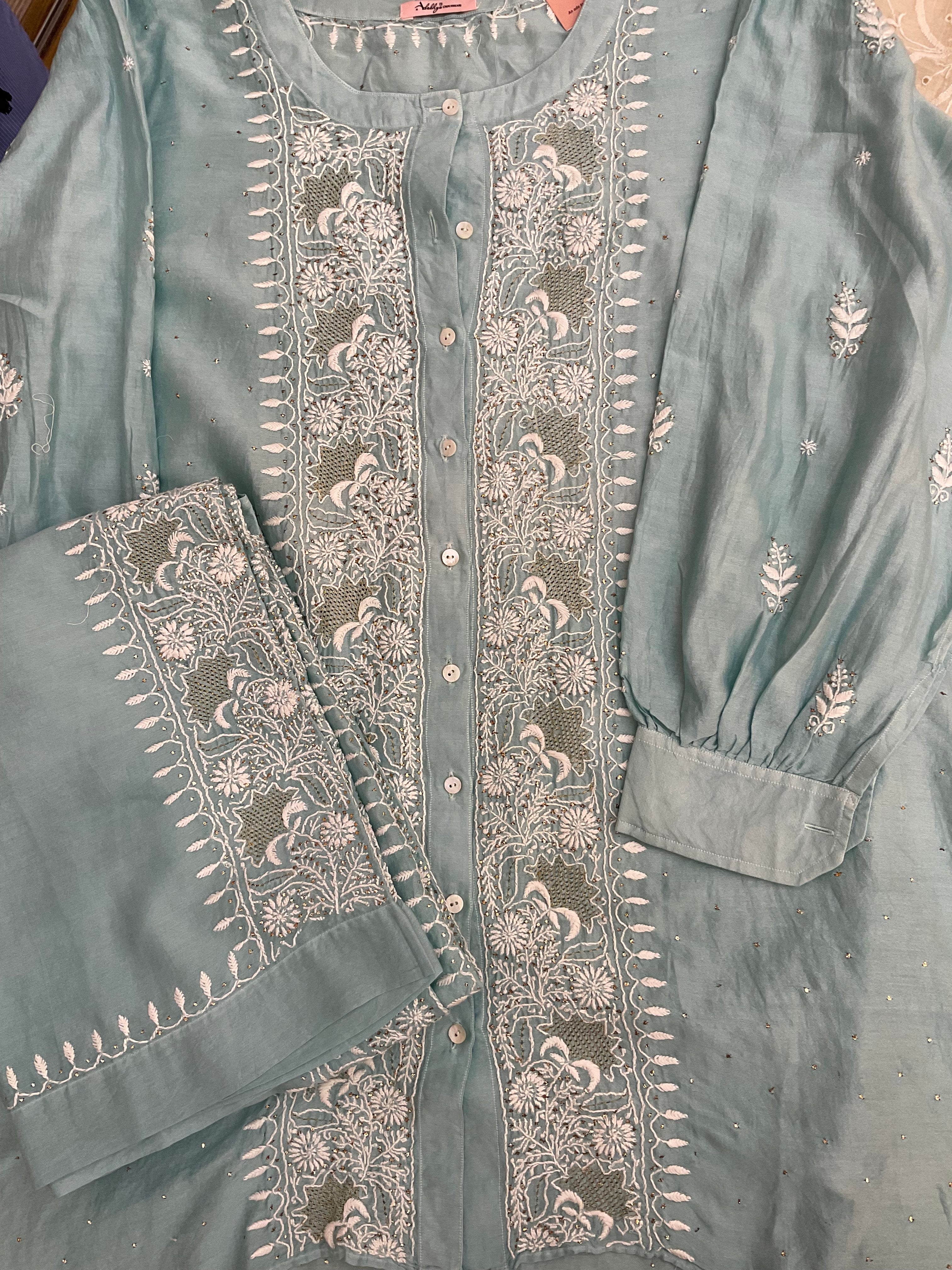 Chanderi chikankari coord set Semistitch - Sea Blue