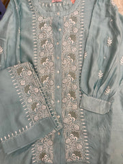 Chanderi chikankari coord set Semistitch - Sea Blue