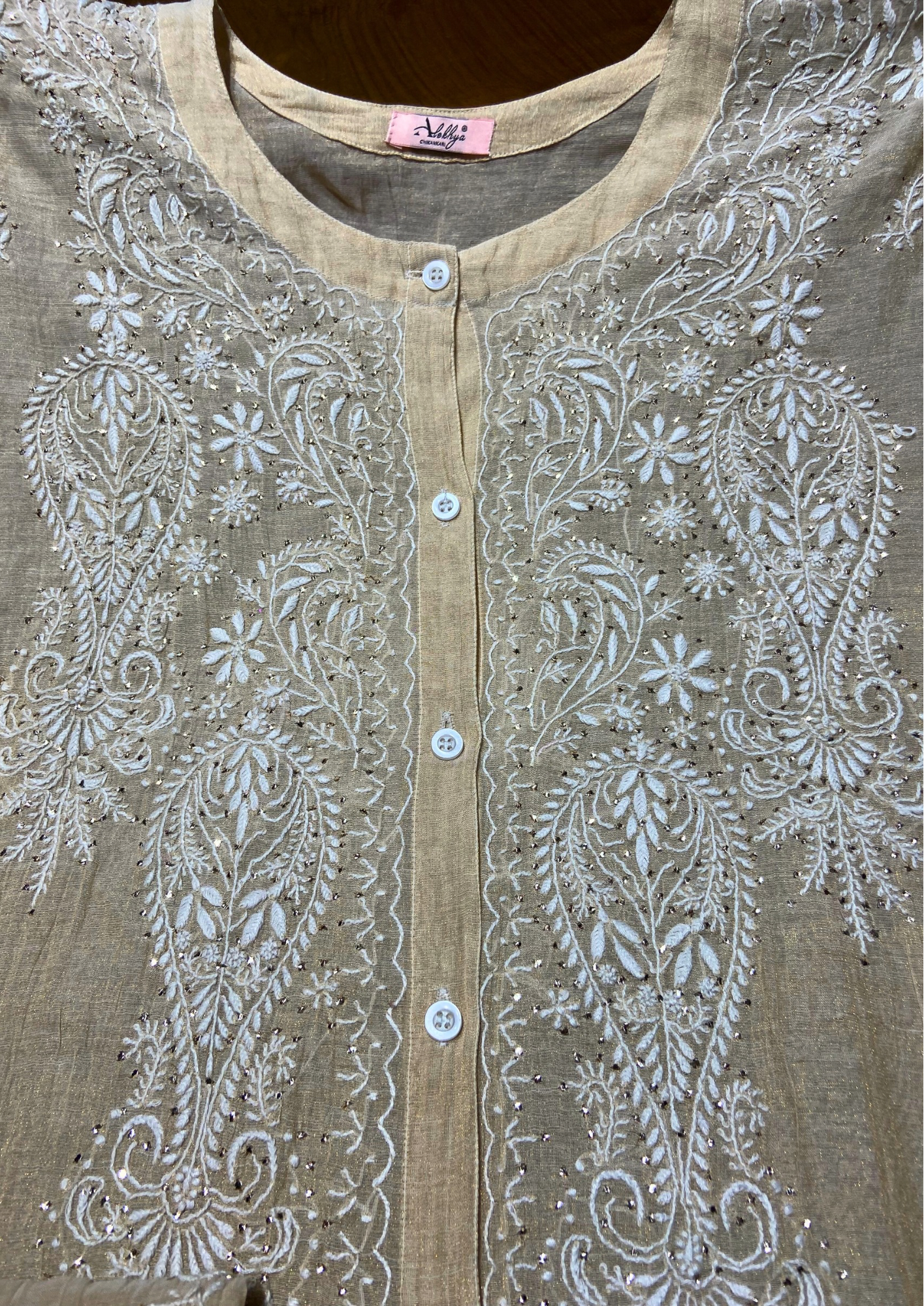 Chikankari Semistitched Golden Tissue Co-ord Set