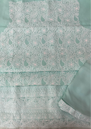 Cotton unstitched Chikankari Suit Material - Sea Blue