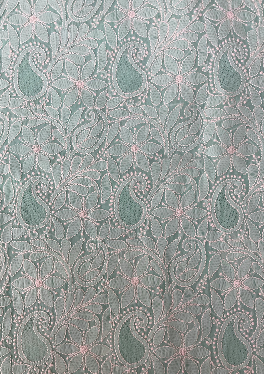 Cotton unstitched Chikankari Suit Material - Sea Blue