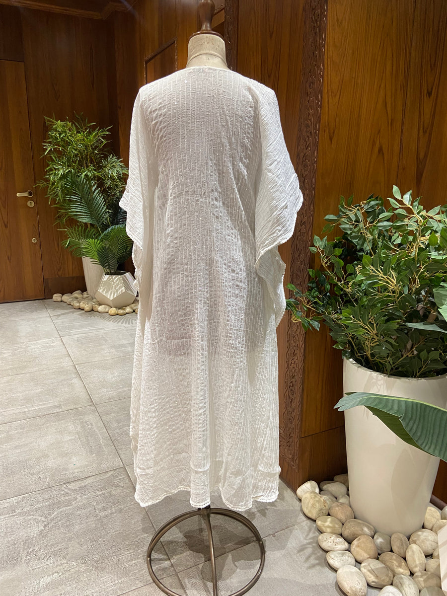 Mul Chanderi Kaftan - white