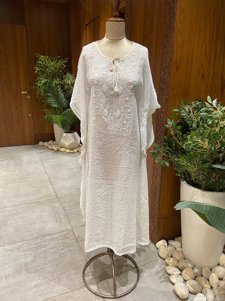 Mul Chanderi Kaftan - white