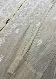 Chikankari Semistitched Silver Tissue Co-ord Set