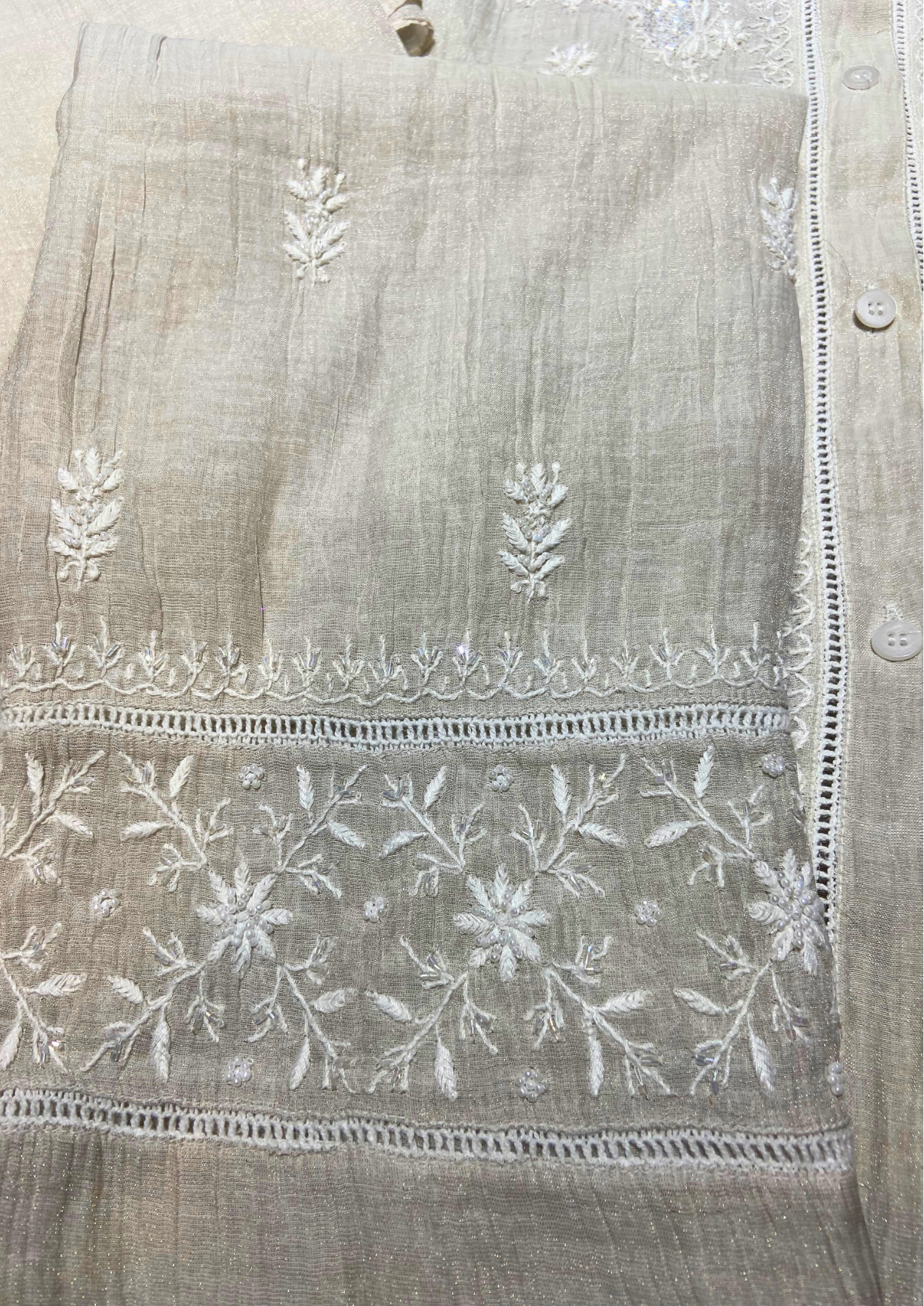 Chikankari Semistitched Silver Tissue Co-ord Set