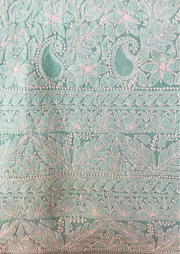 Cotton unstitched Chikankari Suit Material - Sea Blue