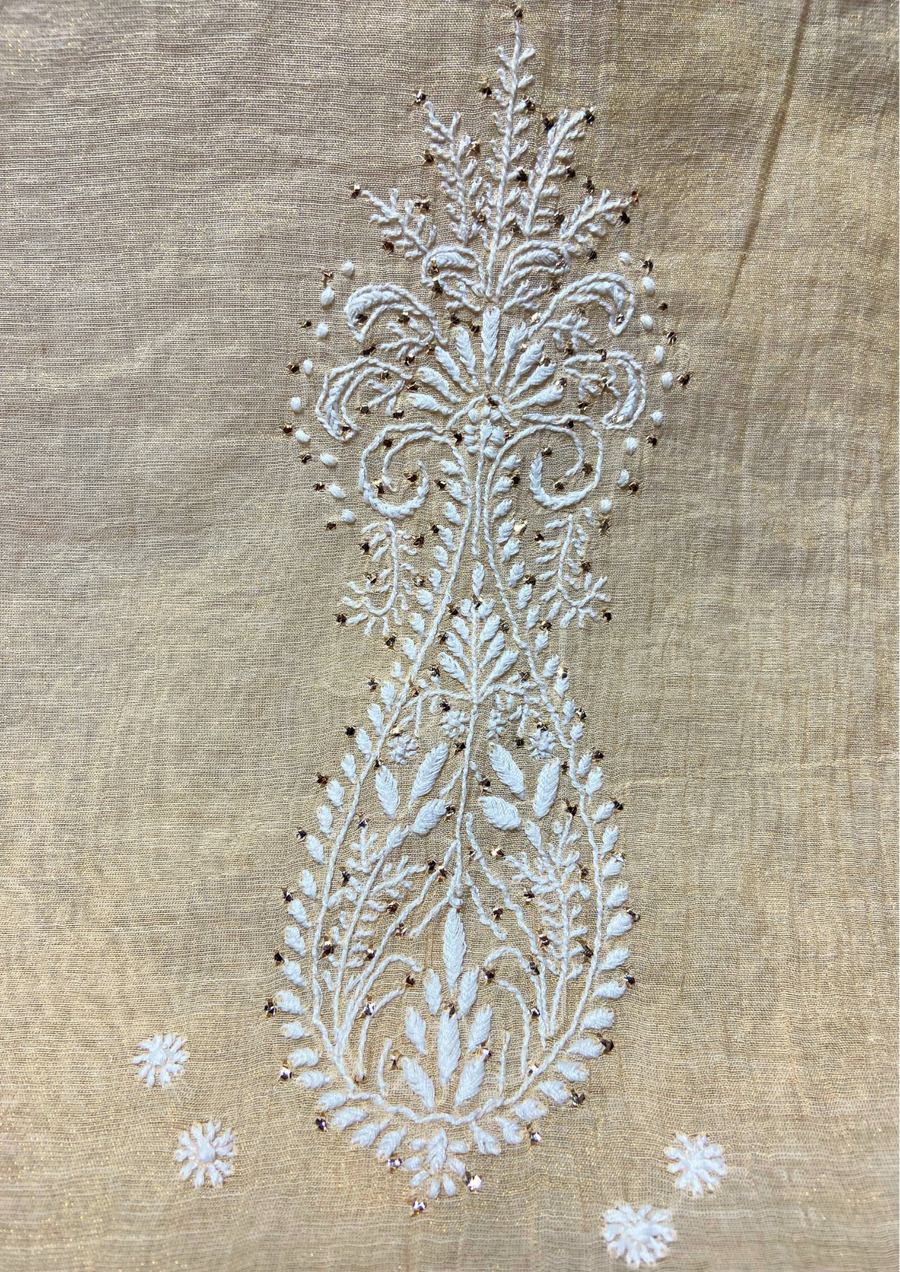 Chikankari Semistitched Golden Tissue Co-ord Set