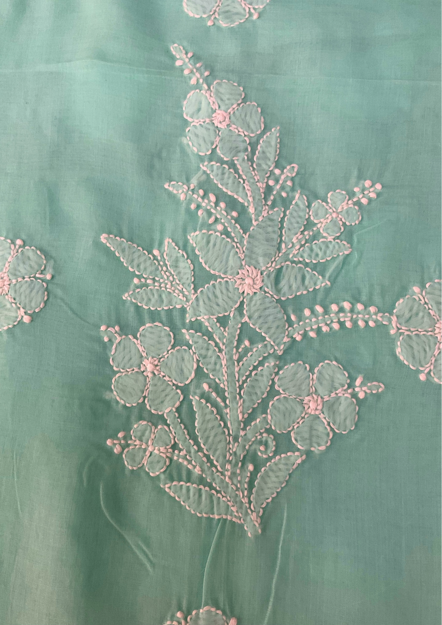 Cotton unstitched Chikankari Suit Material - Sea Blue