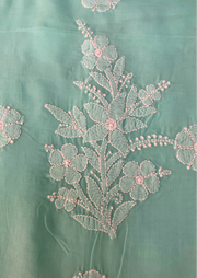 Cotton unstitched Chikankari Suit Material - Sea Blue