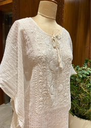 Mul Chanderi Kaftan - white