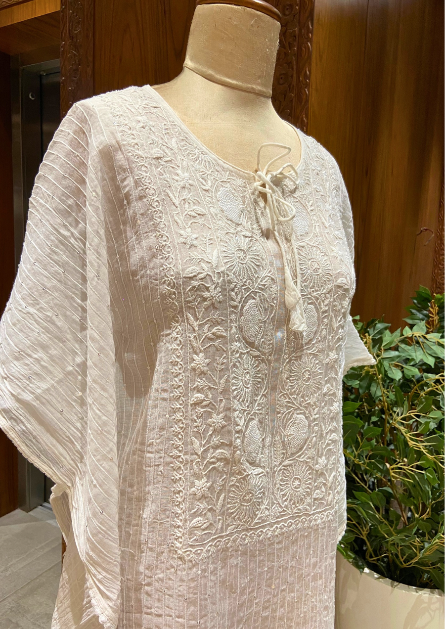 Mul Chanderi Kaftan - white