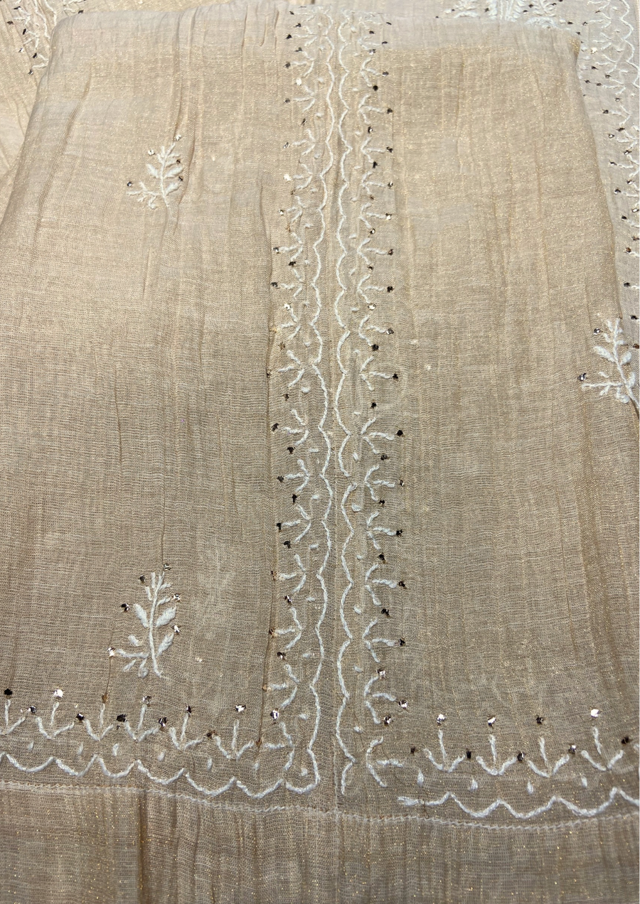 Chikankari Semistitched Golden Tissue Co-ord Set